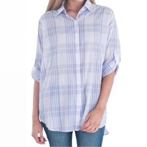 Rails Ella Blue & White Plaid Light Weight Button Up Long Sleeve Boyfriend Shirt